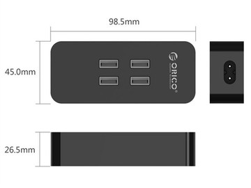 Зарядное устройство Orico DCV-4U (черный)4*USB2,4А/5Вмах4А; 20Вт; Smart Technologyпластик