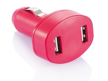 Зарядное устройство для автомобиля с 2 USB-портами, красный