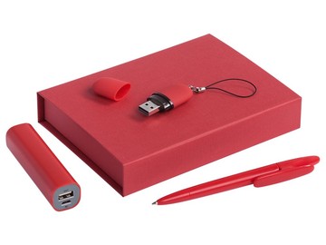 Набор Bond: аккумулятор, флешка и ручка, красный