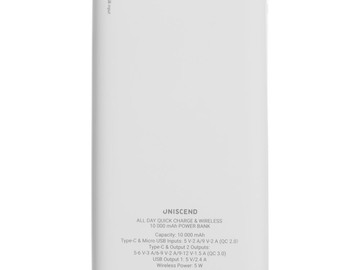 Aккумулятор Uniscend Quick Charge Wireless 10000 мАч, белый