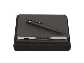 Подарочный набор: блокнот А6, ручка шариковая. Hugo Boss, темно-серый